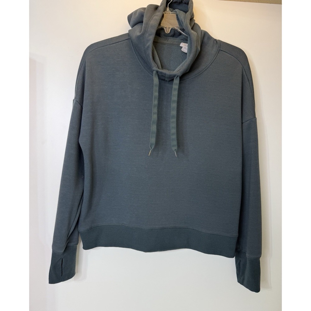 Yogalicious Hoodie Pullover Sweatshirt Greenish Gray Thumb Holes Womens XL